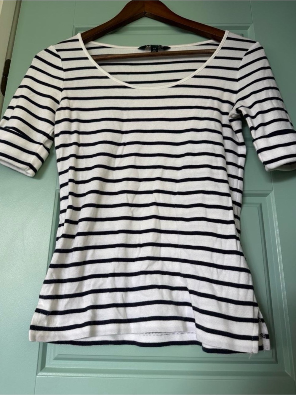 Lauren Ralph Lauren Dark Navy White Striped Scoop Neck Top Small Petite S/P Knit